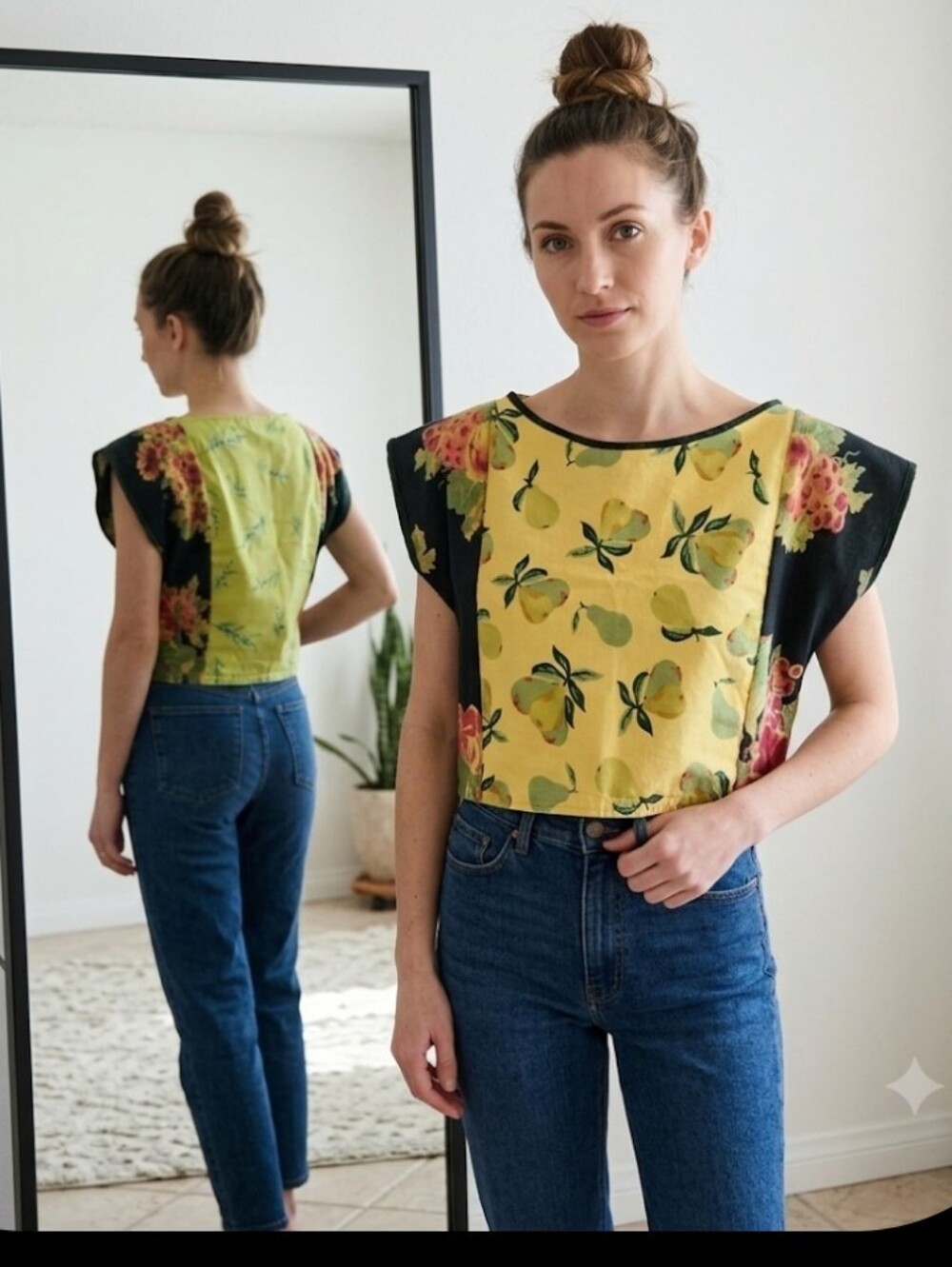 Upcycled Pear Textile Crop Top S-M Handmade Dont Throw It Out